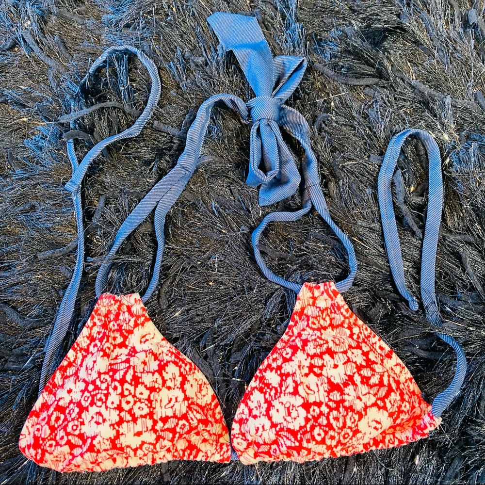 Denim Accent Triangle Bikini  Swim Top Small